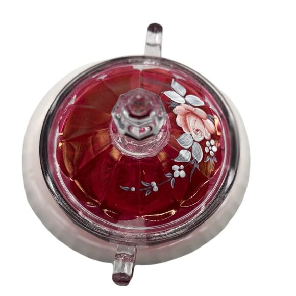 Vintage Westmorland Hand-Painted Ruby Glass Candy Dish Lid Floral Signed 1977 - Picture 5 of 9